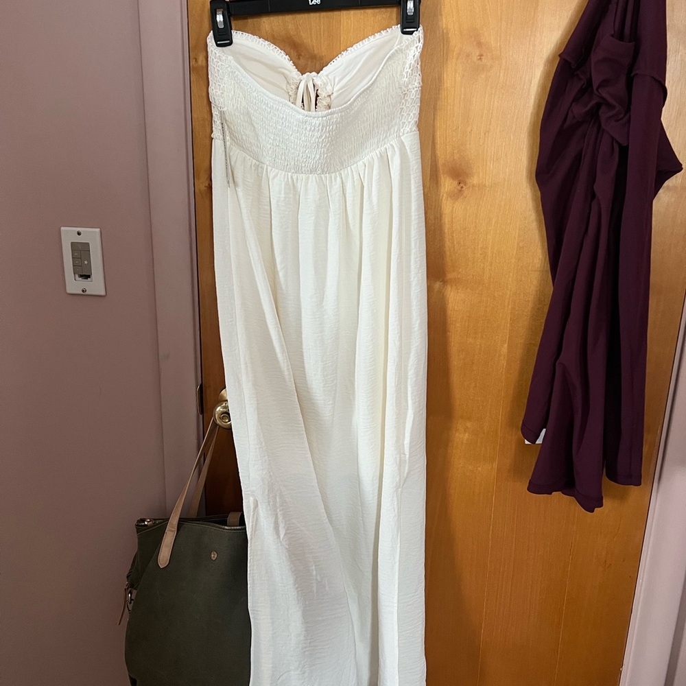 Elegant Strapless Cream Maxi Dress